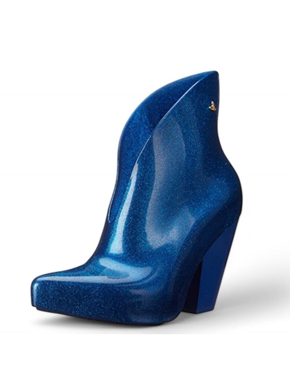 Melissa x Vivienne Westwood Satyr II Rain Boots Shimmer Blue Glitter Womens Sz 5